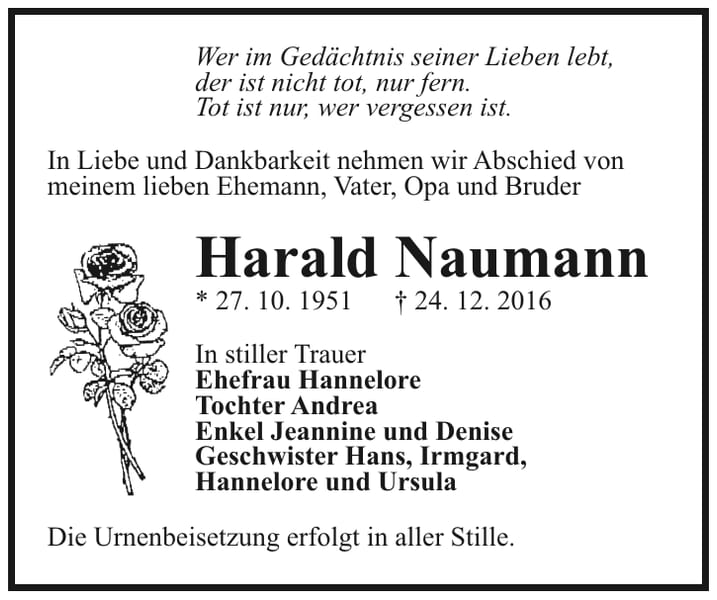 Traueranzeige Harald Naumann