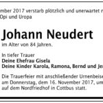 Traueranzeige Johann Neudert