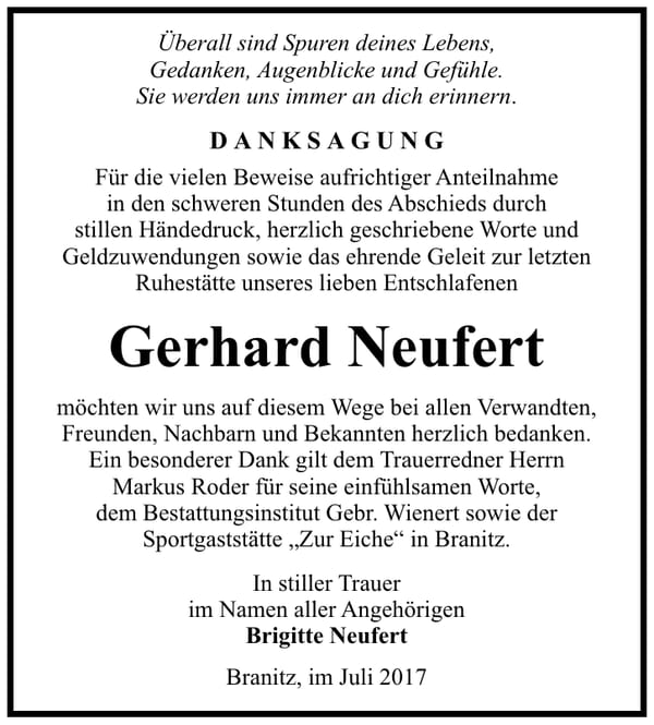Danksagung Gerhard Neufert