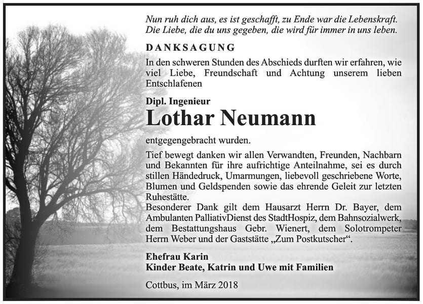 Danksagung Lothar Neumann