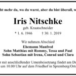 Traueranzeige Iris Nitschke, geb. Krautschneider