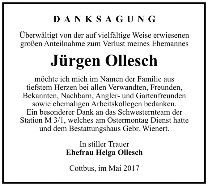 Danksagung Jürgen Ollesch