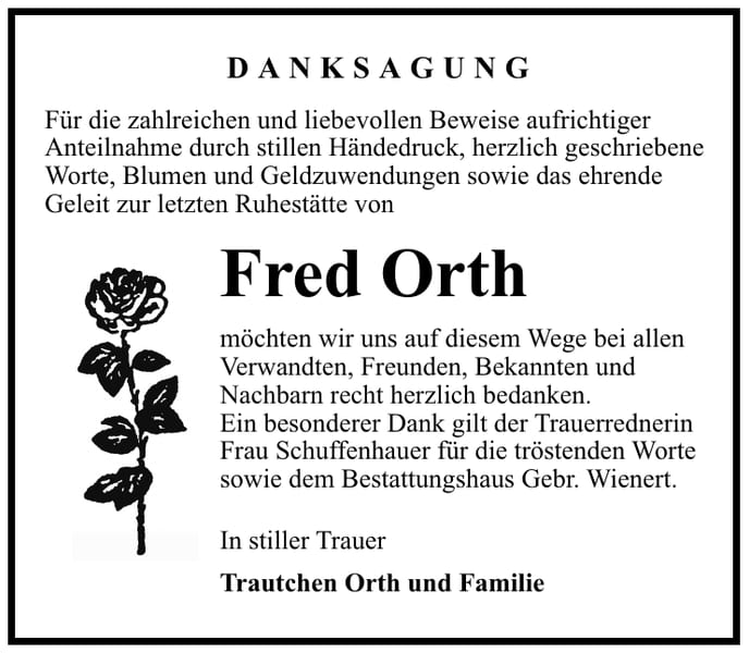 Traueranzeige Fred Orth