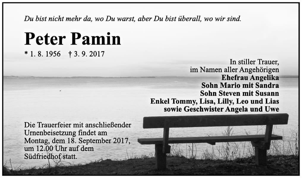 Traueranzeige Peter Pamin