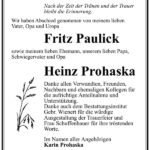 Danksagung Heinz Prohaska