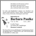 Traueranzeige Barbara Paulke