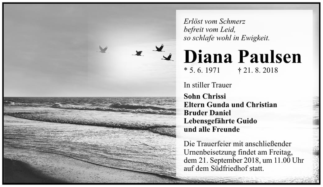 Traueranzeige Diana Paulsen