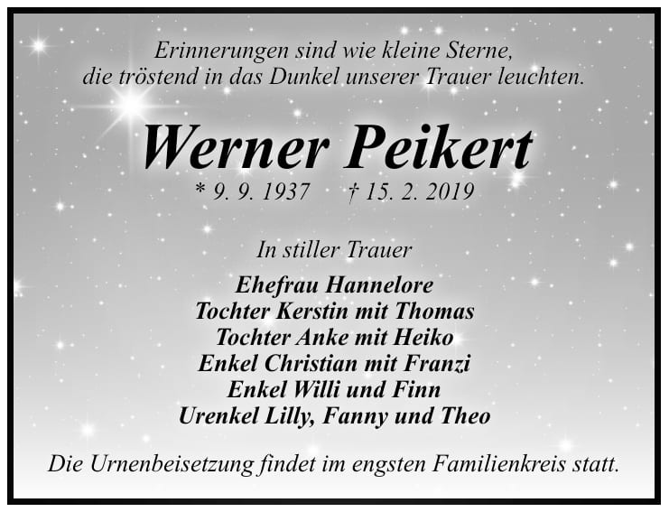 Traueranzeige Werner Peikert