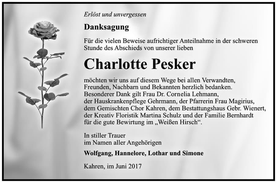Danksagung Charlotte Pesker