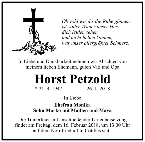 Traueranzeige Horst Petzold