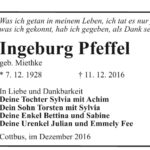 Traueranzeige Ingeburg Pfeffel, geb. Miethke
