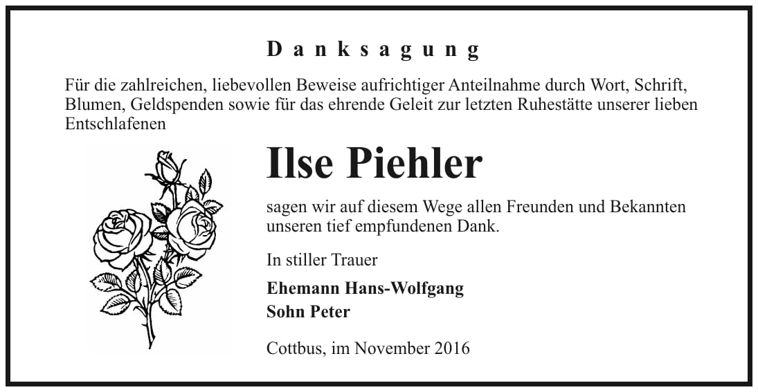 Danksagung Ilse Piehler