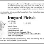 Traueranzeige Irmgard Pietsch, geb. Bobogk