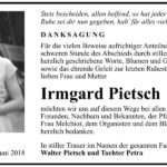 Traueranzeige Irmgard Pietsch