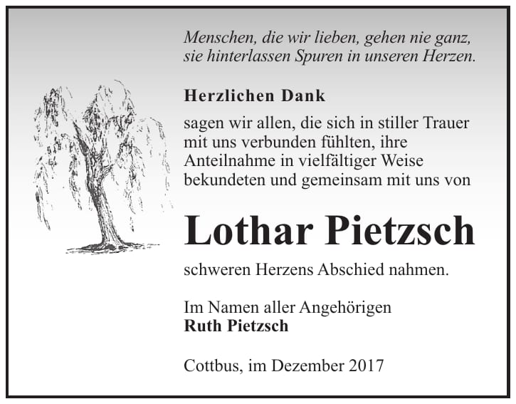 Danksagung Lothar Pietzsch