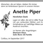Danksagung Anette Piper