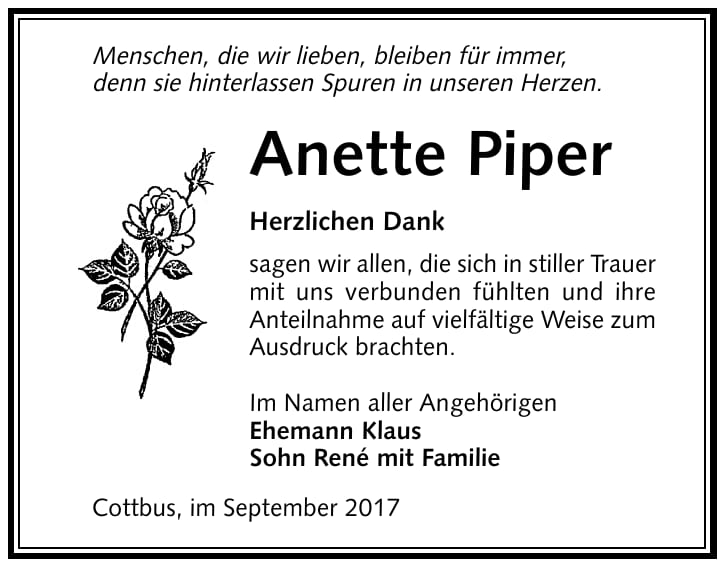 Danksagung Anette Piper
