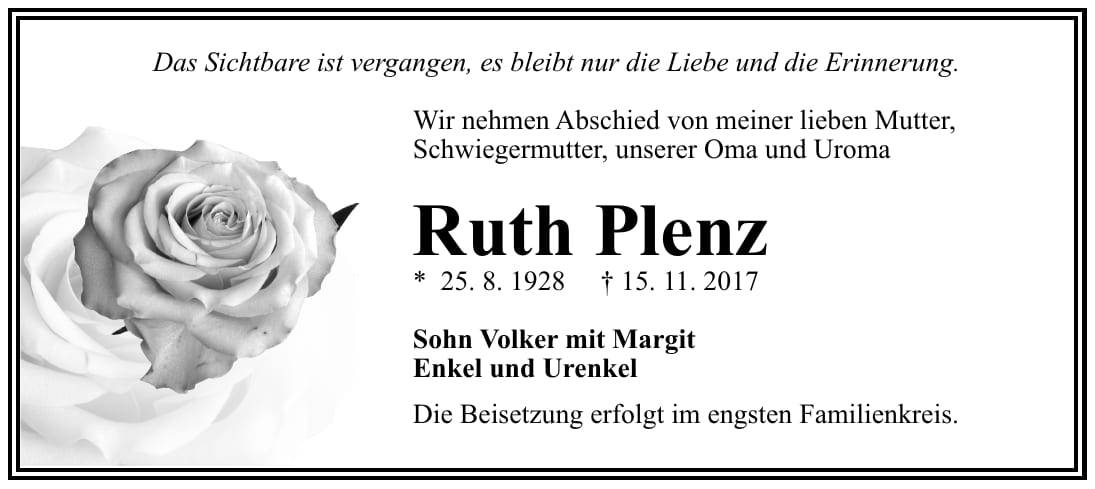 Traueranzeige Ruth Plenz