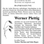 Danksagung Werner Plettig