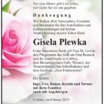 Traueranzeige Gisela Plewka