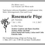 Traueranzeige Rosemarie Pöge, geb. Naumann
