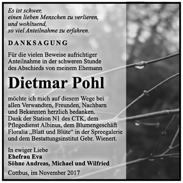 Danksagung Dietmar Pohl