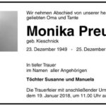 Traueranzeige Monika Preuß, geb. Kieschnic