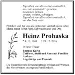 Traueranzeige Heinz Prohaska