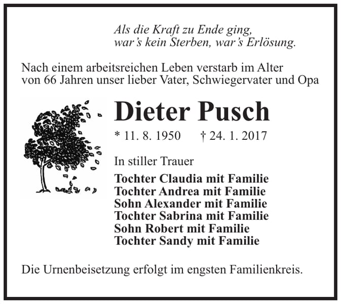 Traueranzeige Dieter Pusch