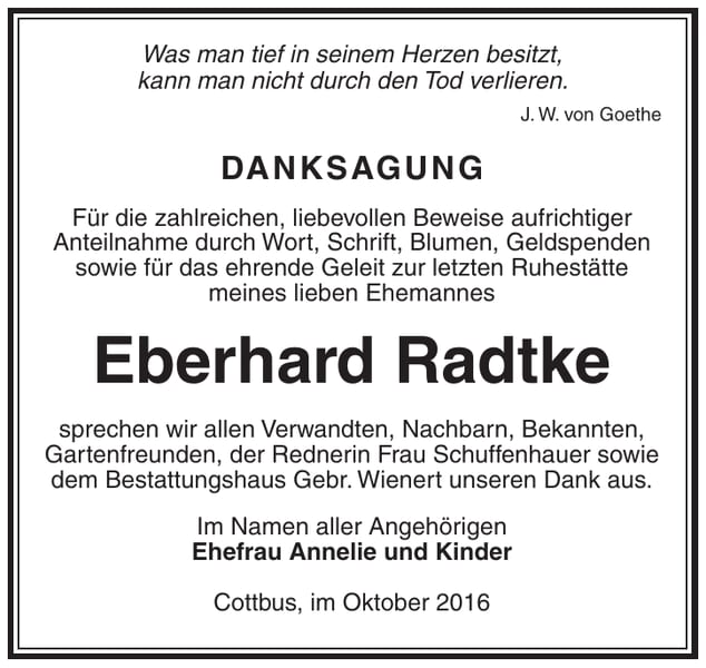 Danksagung Eberhard Radtke