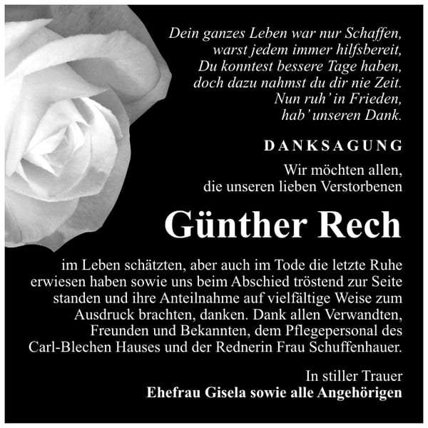Danksagung Günther Rech