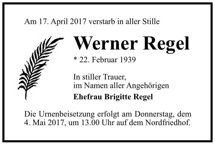 Traueranzeige Werner Regel