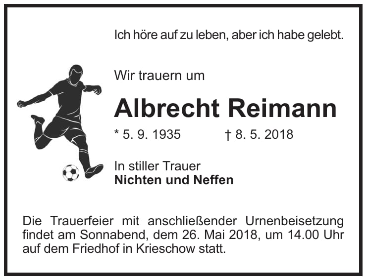 Traueranzeige Albrecht Reimann