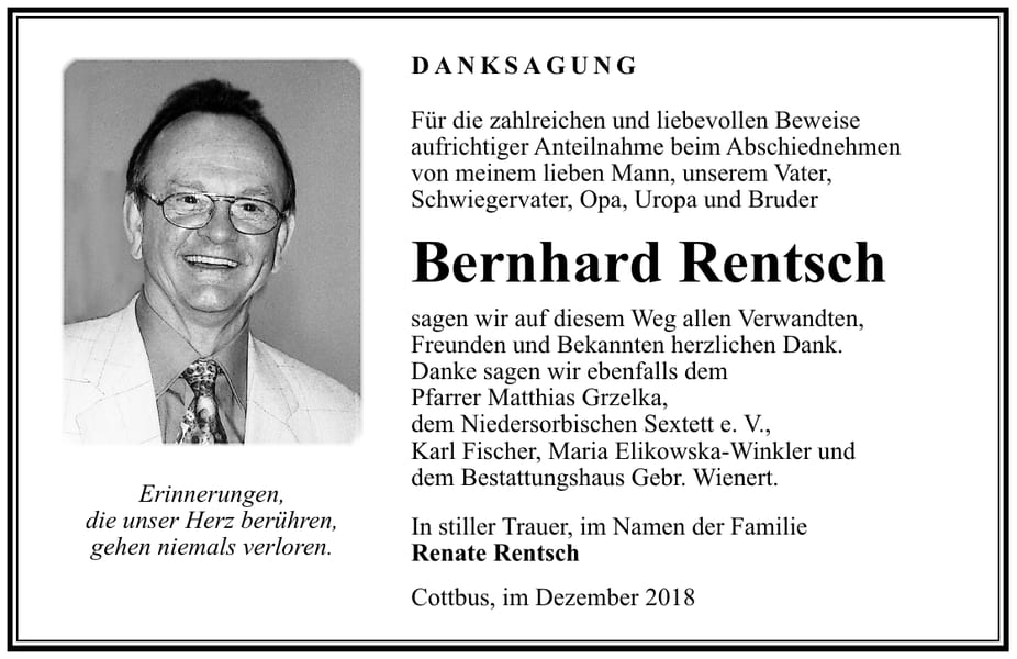 Danksagung Bernhard Rentsch