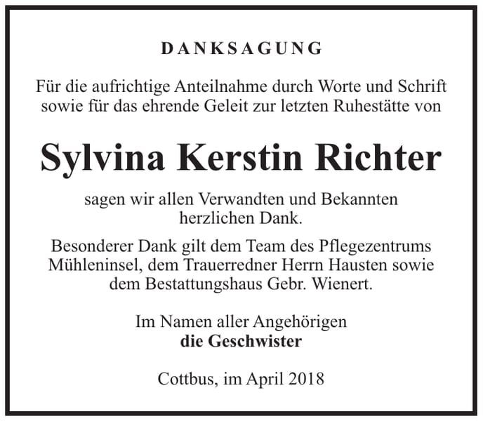Danksagung Sylvina Kerstin Richter