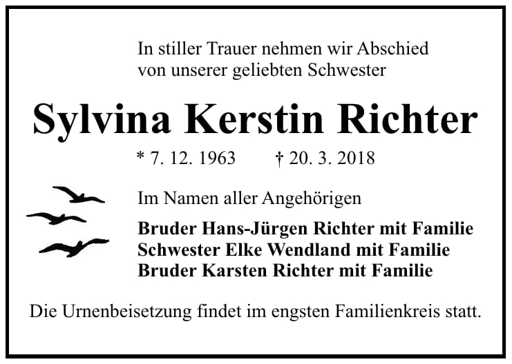 Traueranzeige Sylvina Kerstin Richter