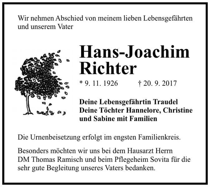 Danksagung Hans-Joachim Richter