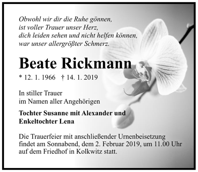 Traueranzeige Beate Rickmann