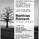 Traueranzeige Matthias Rönisch