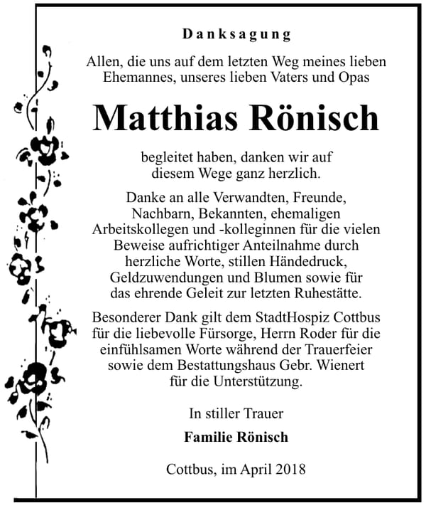 Danksagung Matthias Rönisch