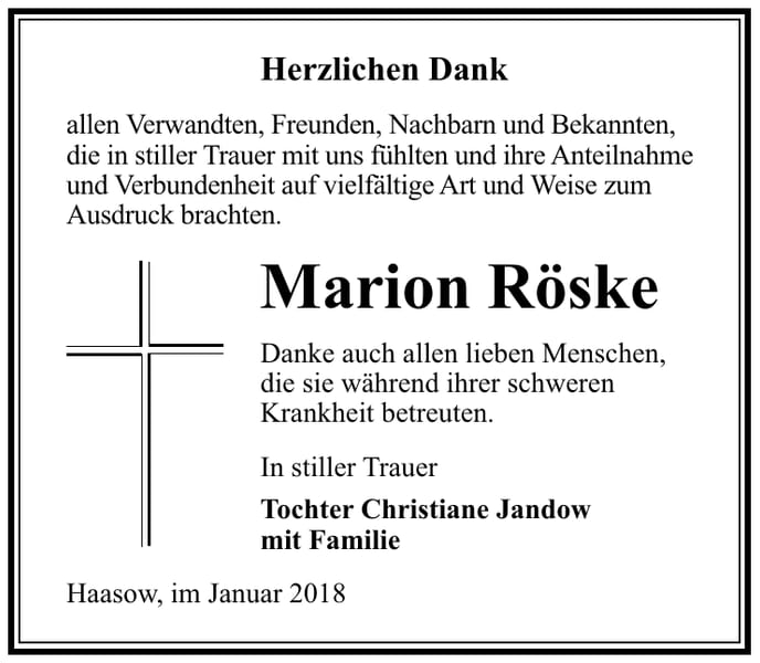 Danksagung Marion Röske