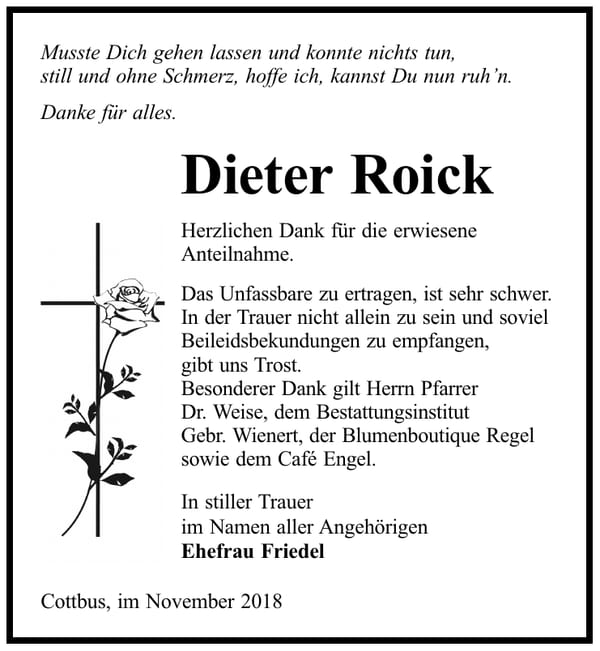 Traueranzeige Dieter Roick