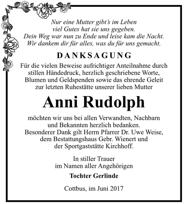 Danksagung Anni Rudolph