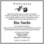 Danksagung Ilse Sachs