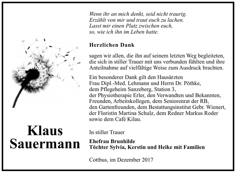 Danksagung Klaus Sauermann