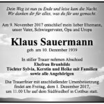 Traueranzeige Klaus Sauermann
