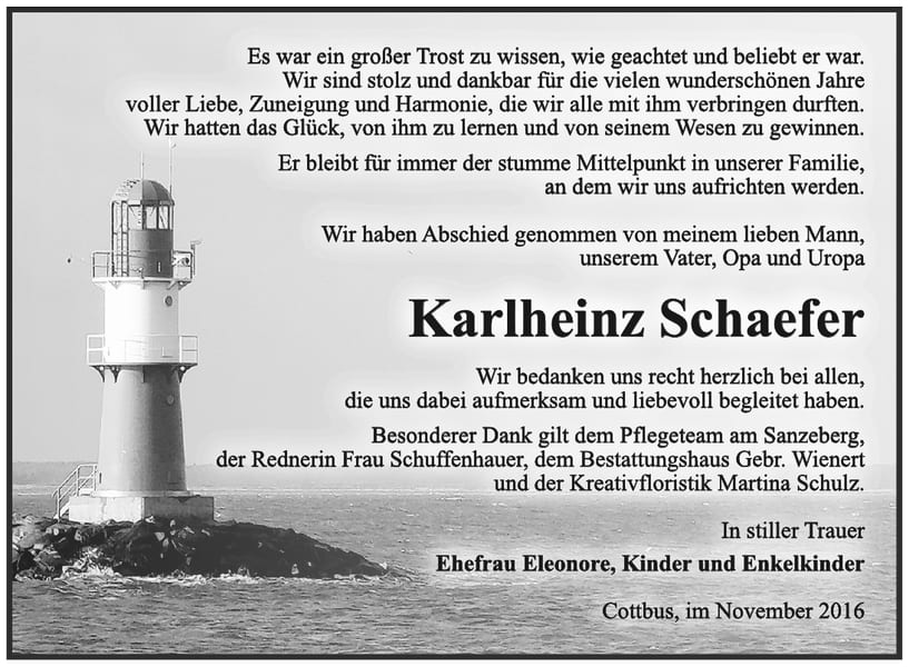 Danksagung Karlheinz Schaefer