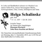Traueranzeige Helga Schalinske, geb. Noß