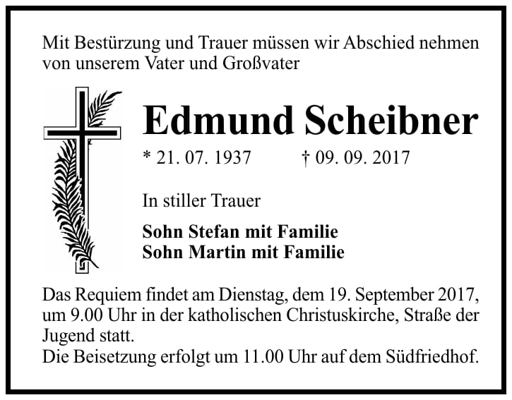 Traueranzeige Edmund Scheibner