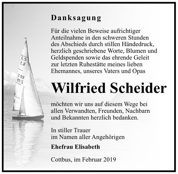Traueranzeige Wilfried Scheider